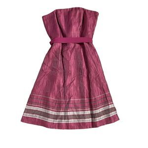 Ann Taylor Loft Dress Strapless Purple Shimmer Linen Blend Striped 12 Petite